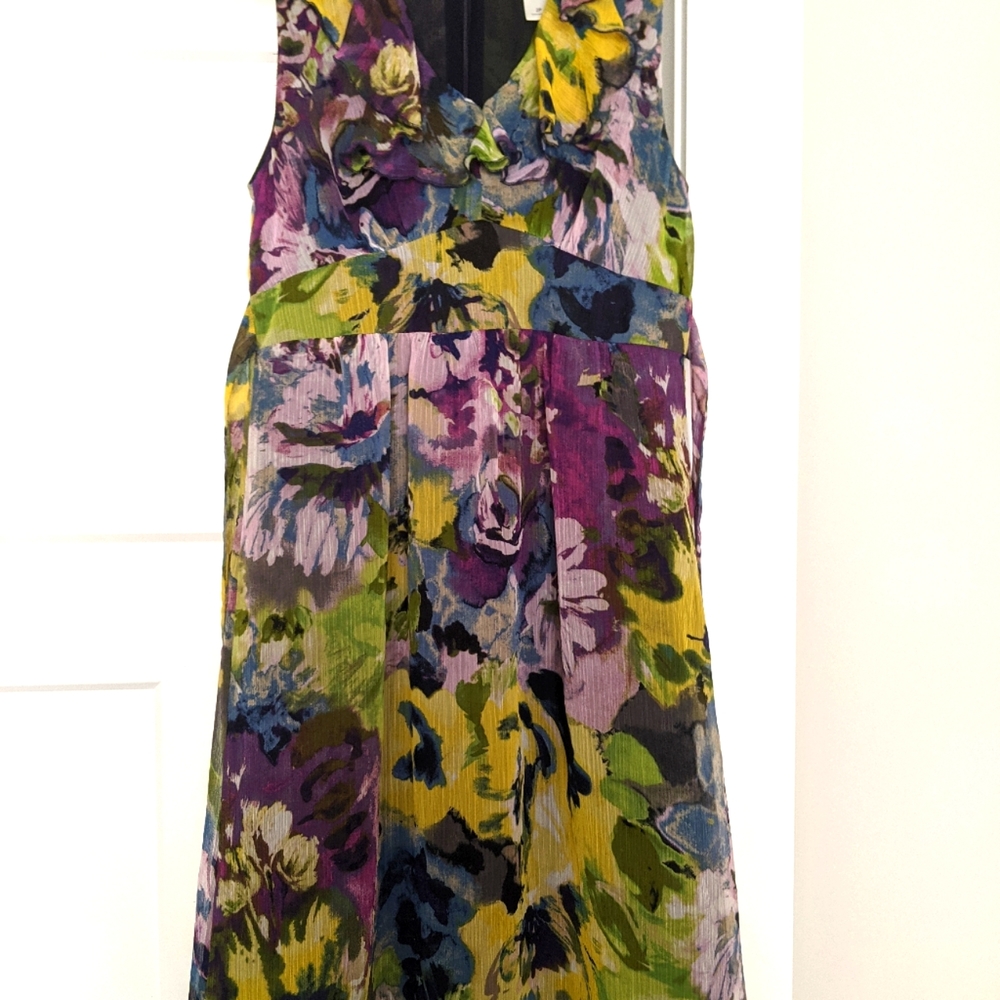 Ann Taylor LOFT multicolor dress, navy, 2Petite